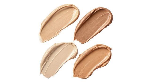 Four shades of liquid foundation cream smudges cosmetic samples isolated on transparent background