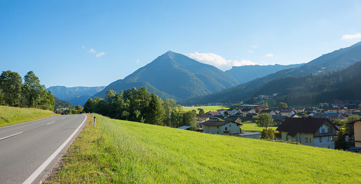 The holiday resort of Achenkirch with a view of the Seebergspitze, austria tyrol