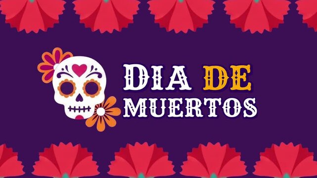 Calavera Head Skull. Dia de Los Muertos Skull. Art 4k Video Illustration.