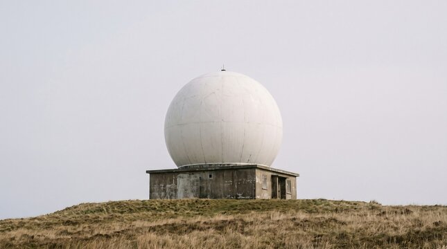 Hilltop Weather Radar Radome Against Pale Sky As A Forecasting Metaphor