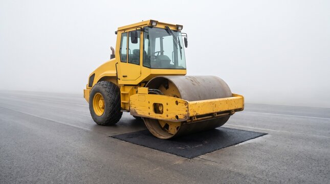 Overkill Concept, A Heavy Road Roller Sitting On A Single Small Tarmac Repair