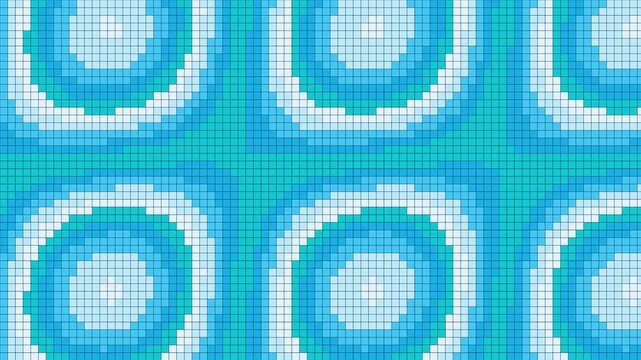 Vibrant blue pixel art pattern featuring rhythmic wavy shapes and concentric circles in soft light colors
