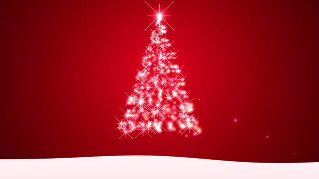 Sparkling christmas tree animation on red background, festive holiday motion background, for seasonal greeting, cards and digital