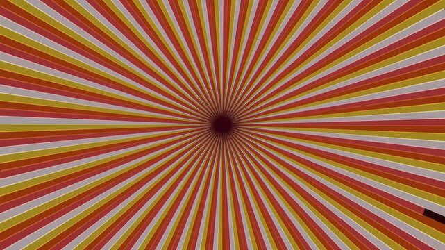 Vibrant red yellow and grey sunburst rays converging into a dark central focal point circular pattern