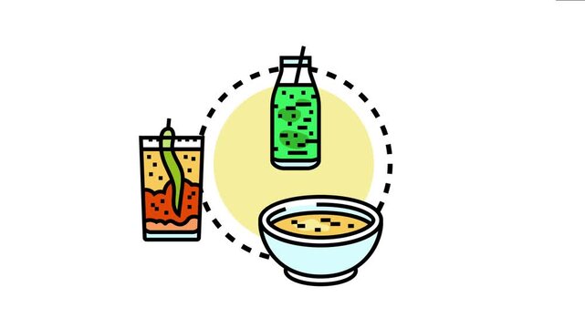 Meal substitute drink concept, offering various healthy options like a green smoothie, a spicy vegetable blend, and a warm soup, representing alternative nutrition and diet