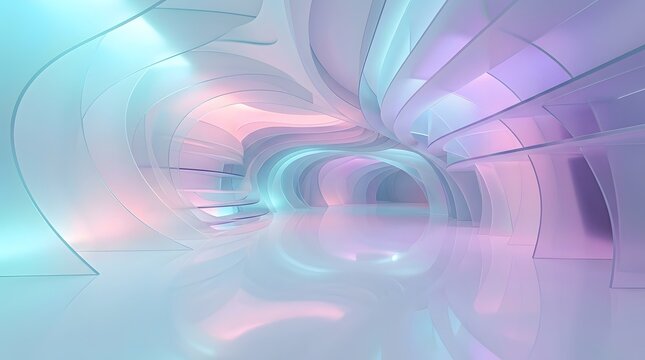 Ethereal, futuristic tunnel with flowing organic shapes and pastel pink, blue, and purple