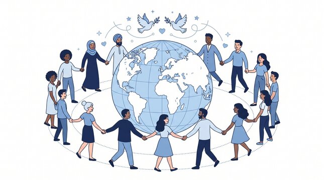 Global Business Team with World Map, International Teamwork, Global Success, Leadership, Diversity and Worldwide Business Community Vector Illustration