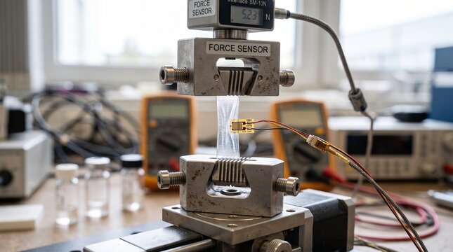 Advanced Tensile Strength Testing of Polymer Material Sample in Scientific Research Laboratory Setting for Material Science Analysis