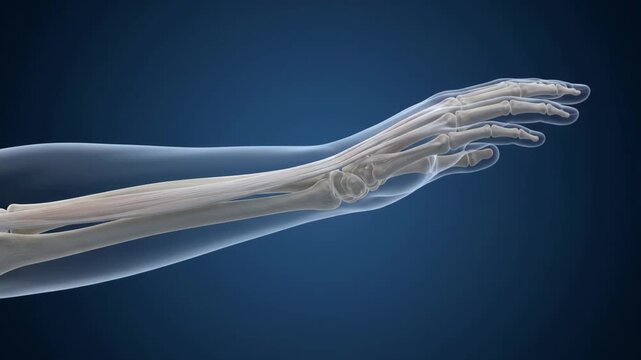 Human hand bone anatomy 3d medical illustration with joint pain