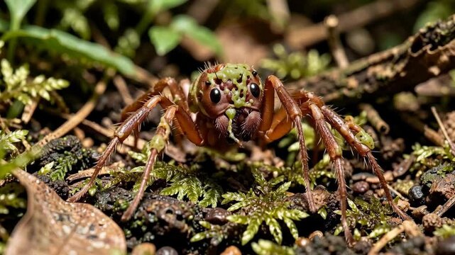 Vibrant Jumping Spider on Mossy Forest Ground