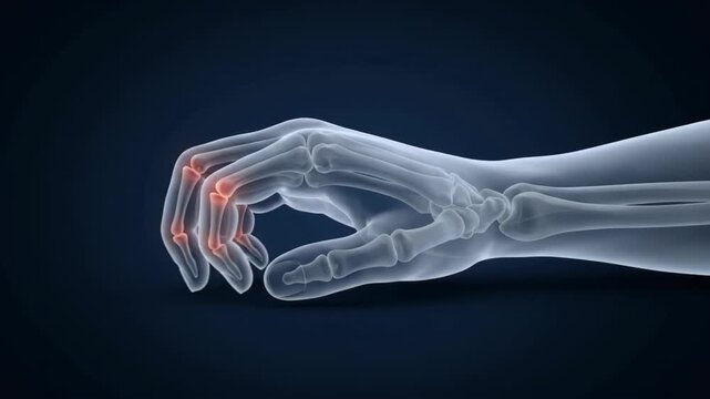 Human hand bone pain 3d medical illustration showing joint inflammation