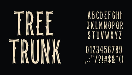 Rustic tree bark textured font set for nature themed branding and typography design © 777SKYLABS