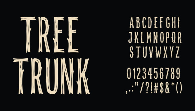 Rustic tree bark textured font set for nature themed branding and typography design