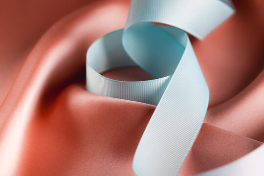 Light Blue Grosgrain Ribbon on Soft Pink Silk Fabric