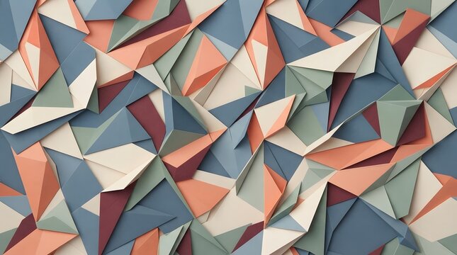 Geometric origami paper background, abstract 3D low poly texture, modern folded paper pattern in muted pastel tones