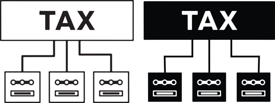 Abstract diagram illustrating the concept of tax collection and distribution with connected boxes