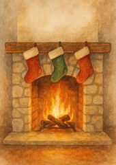 Fototapeta premium Cozy fireplace with Christmas stockings.