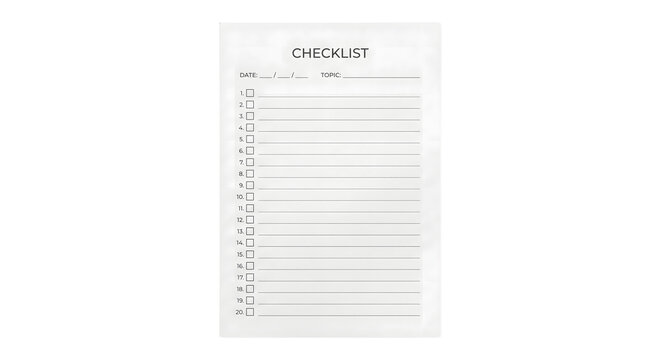 Blank checklist template with numbered lines and checkboxes
