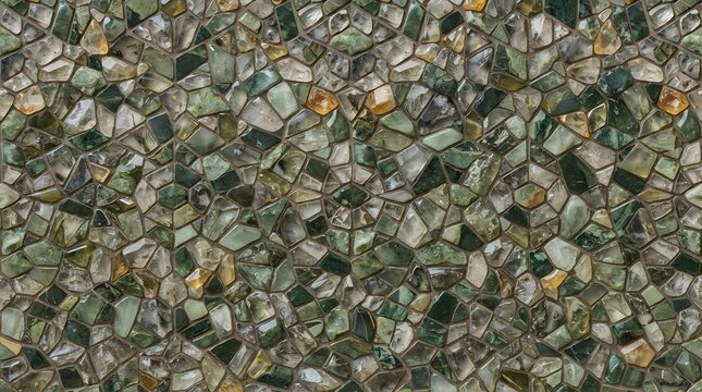 Natural green stone mosaic texture, polished marble pebble floor pattern, decorative mineral rock surface for interior design