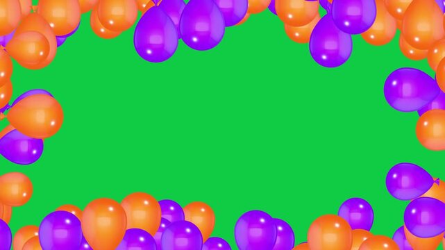 Halloween Orange and Purple Balloons Frame Border on Green Screen animation,Chroma Key Birthday Party Celebration and Sale Videos Motion design element