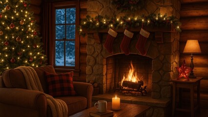 Fototapeta premium Cozy festive cabin ambiance