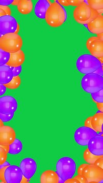 Halloween Orange and Purple Balloons Frame Border on Green Screen animation,Chroma Key Birthday Party Celebration and Sale Videos vertical social media Motion design element