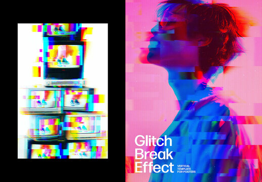 Vertical Glitch Break Effect For Poster And Print Design