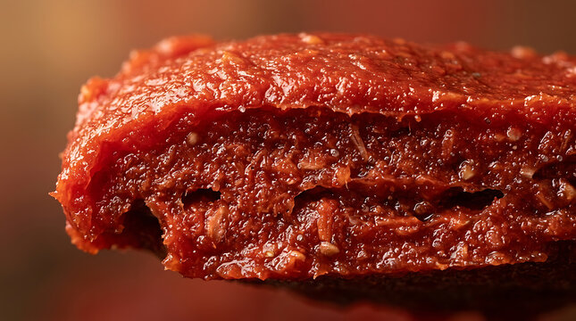 Close up of rich, textured tomato paste with visible pulp and seeds
