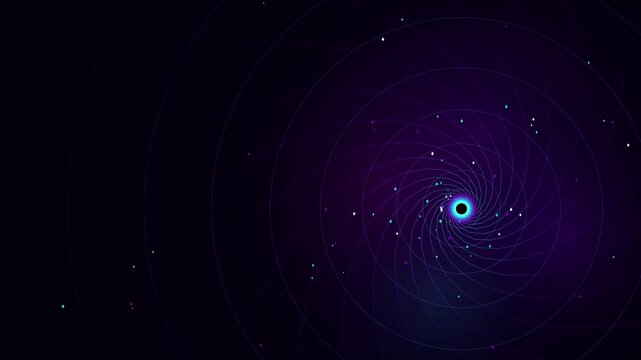 Abstract Space Tunnel Animation with Dark Purple Spiral Vortex and Glowing Particle Streaks Floating in Deep Cosmic Void for Futuristic Background