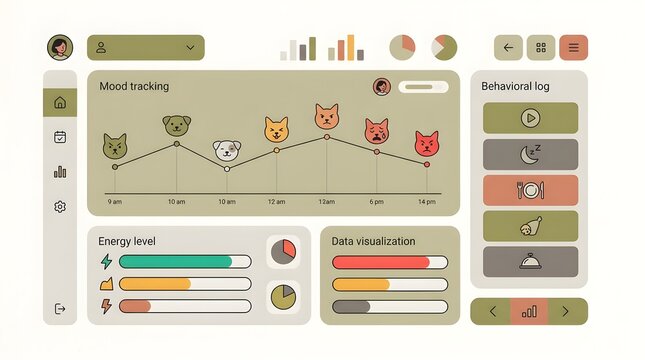 Pet mood and behavior tracking dashboard UI