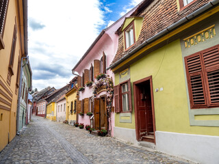 Fototapeta premium Colorful houses in Sighisoara city, Romania