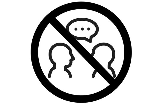 Black outline no talking quiet prohibition sign transparent background