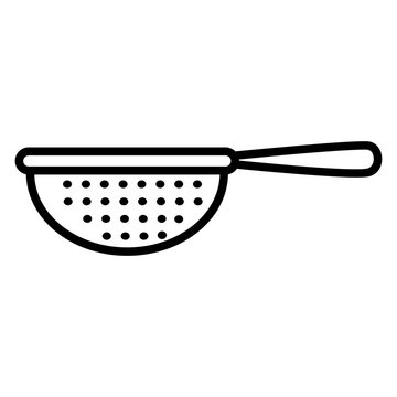 Kitchen mesh strainer line art icon for colander and food filtering tool