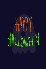 Happy Halloween typography text in spooky creepy font style with orange and green colors on dark background. © Widya