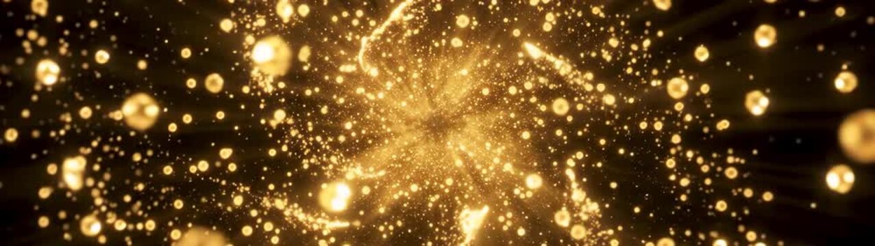 Luxury celebration and festive background golden light particles exploding in a radial motion glowing bokeh sparks for holiday events and awards.