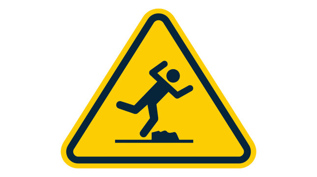 Yellow Warning Sign for Trip Hazard and Uneven Surface Risk