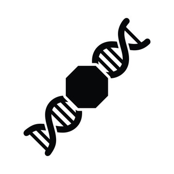 DNA Double Helix Blocked by Stop Sign Black and White Silhouette Conceptual Science Art
