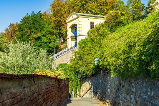Historic Zagreb Funicular Railway and path to Upper Town, Zagreb, Croatia 