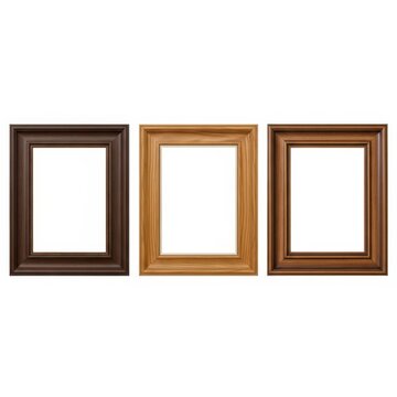 Three different picture frames with wooden borders