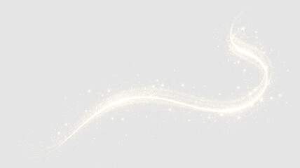 Golden sparkle trail with glowing stardust particles and light wave effect. Shimmering curved magic dust path isolated on transparent background © Маша ОМЕЛЬЧЕНКО