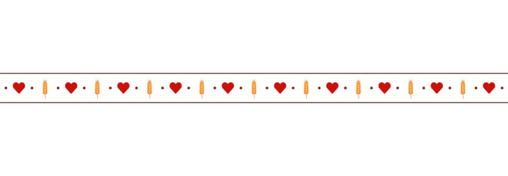 Thanksgiving border with red hearts and golden wheat ears