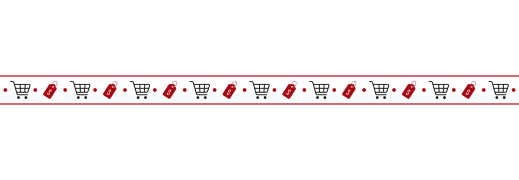 Black friday shopping cart and price tag horizontal sale border.