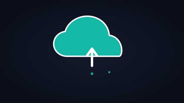 Animated cloud upload arrow syncing, horizontal 16:9 seamless loop HD motion graphics icon