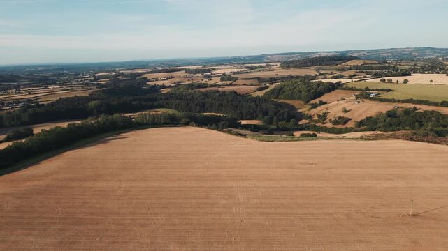 Aerial view of British countryside in drought during heatwave