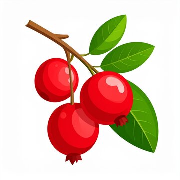 A vibrant illustration depicts a small branch with three ripe red cranberries and green.