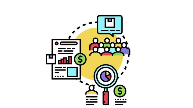 Market research planning showing consumer audience, data analysis, financial insights, document reporting, and strategic business development for successful campaign execution