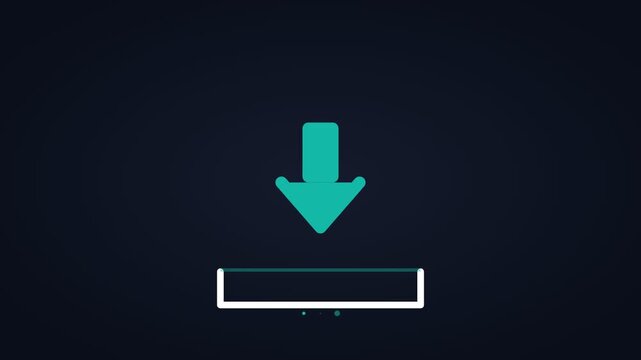 Animated download arrow into tray icon, horizontal 16:9 seamless loop HD motion graphics icon