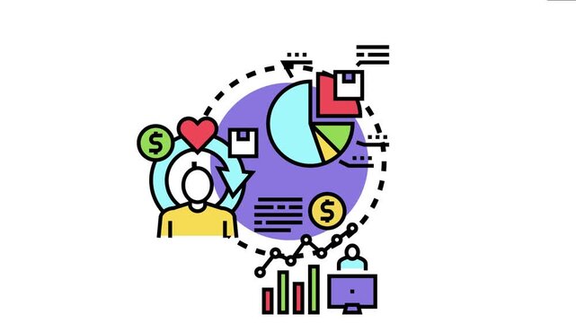 Business analytics icons market research for collecting consumer data, analyzing information, and developing strategies for growth, customer loyalty, and product development
