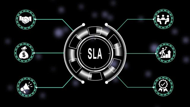 Animated sla service level agreement concept with futuristic tech user interface hud business and digital network connections for corporate presentations