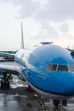 August 21, 2026, Amsterdam, Netherlands - KLM Royal Dutch Airlines aircraft parked at Schiphol Airport